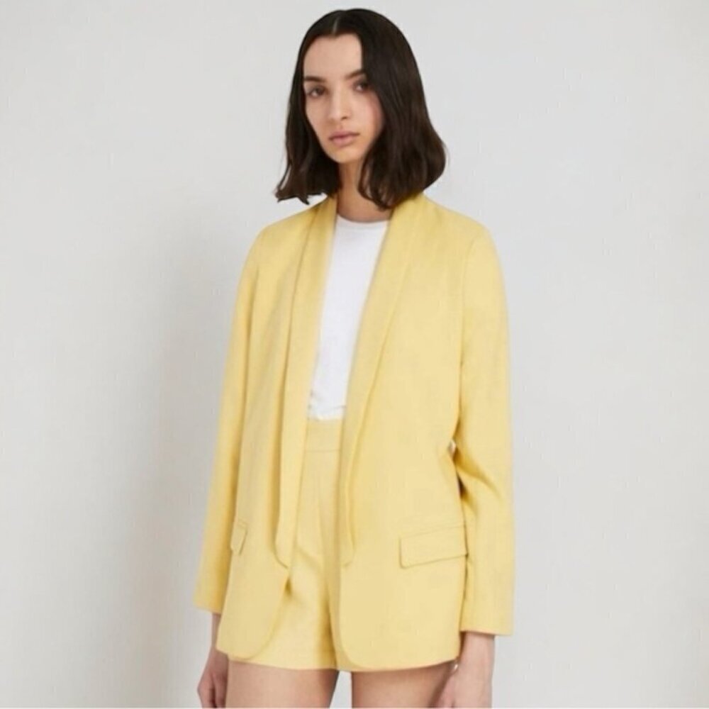 FRANK AND OAK • Textured Tencel Open Blazer in Light Yellow